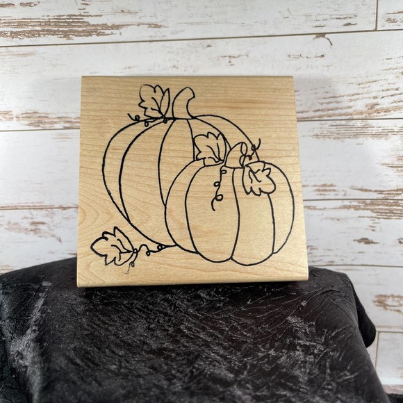 Morning Star Stamps A Pair of Whimsical Pumpkins Wooden Rubber Stamp Fall Autumn - Picture 1 of 4